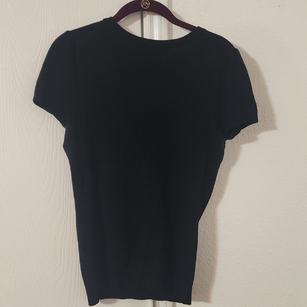 INC International Concepts Black Embellished Short Sleeve Blouse - Picture 4 of 8